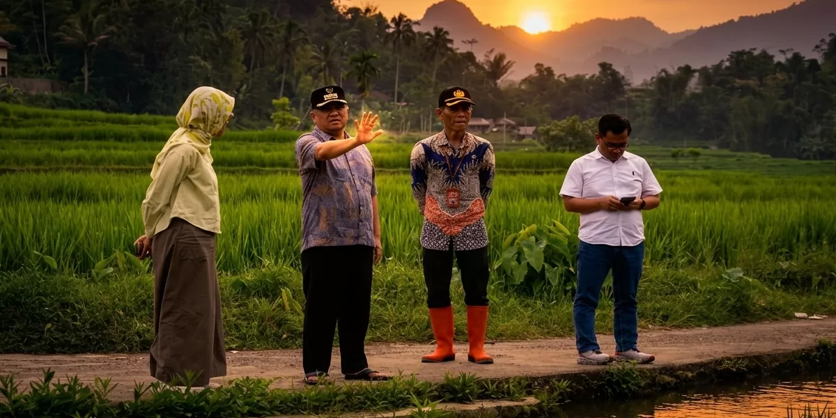 Bupati Garut, Abdusy Syakur Amin, meninjau langsung kondisi jembatan penghubung strategis antara Desa Kadongdong dan Desa Padahurip di Kecamatan Banjarwangi yang hanyut diterjang banjir bandang, Jumat (Dok. Diskominfo Kab. Garut)