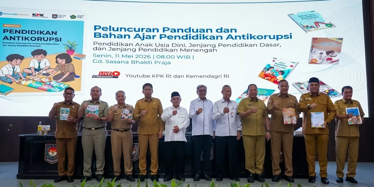 Peluncuran program Panduan dan Bahan Ajar Pendidikan Antikorupsi Tahun 2026 digelar di Kantor Kemendagri, Jakarta, Senin 11 Mei 2026. (Foto Dok. Kemendikdasmen)