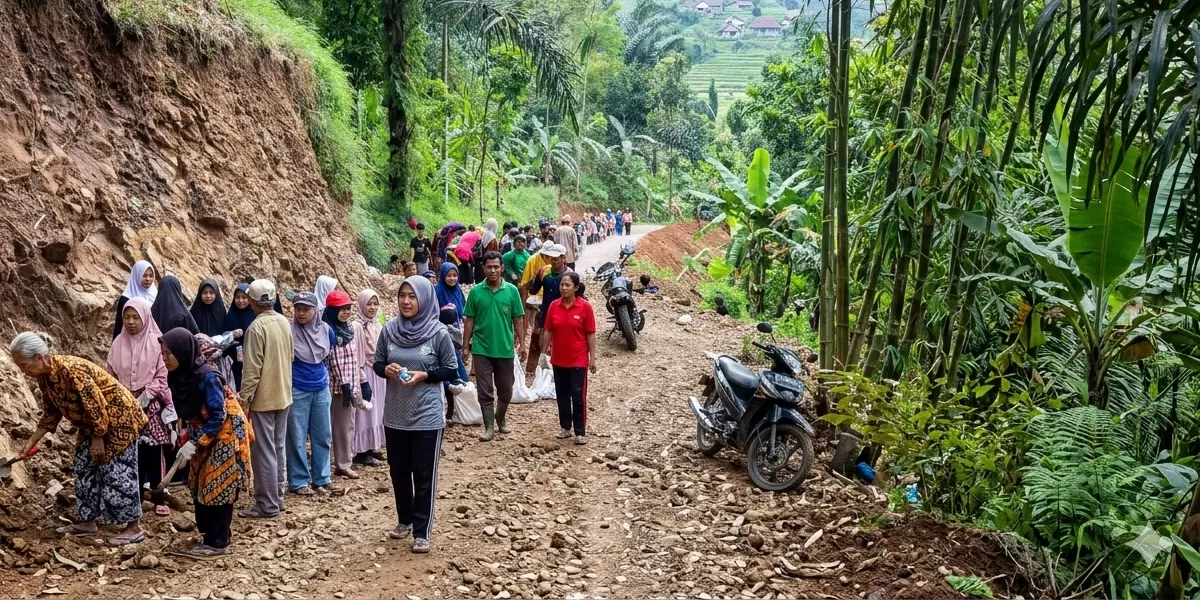Ratusan Warga Desa Mekarmulya, Kec. Malangbong Sedang Bergotongroyong Perbaiki Jalan Desa. (Foto Istimewa)