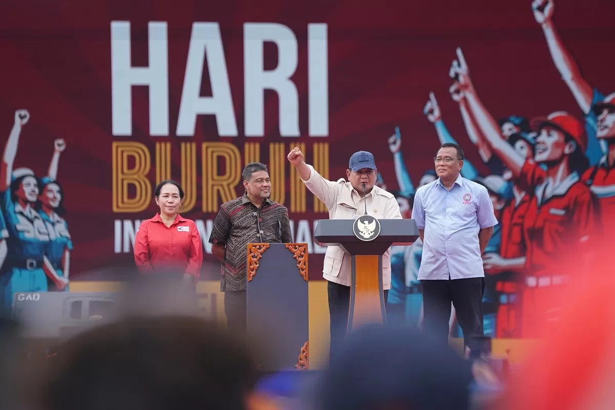 Presiden Prabowo saat menghadiri hari Buruh Internasional