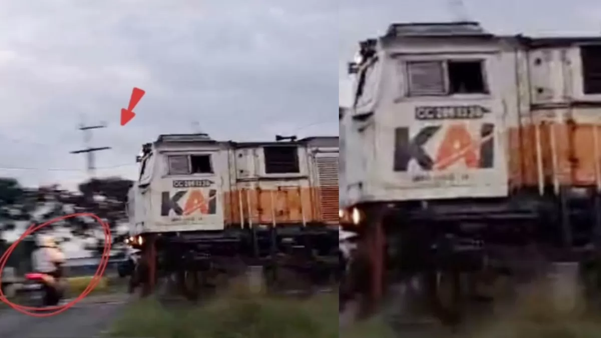 Menyoroti insiden viral terkait kecelakaan pemotor yang tertemper KA Sangkuriang di Perlintasan Jember, Jawa Timur. (Instagram.com/@railfanssindo)
