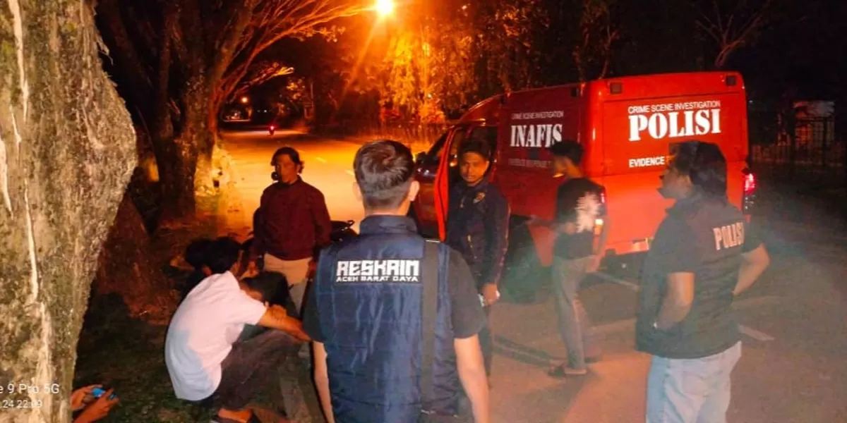 Personel URC Satreskrim Polres Abdya saat menggelar patroli malam untuk mengantisipasi aksi kejahatan 3C di wilayah Aceh Barat Daya, Minggu (24/5/2026). (Foto Ist)