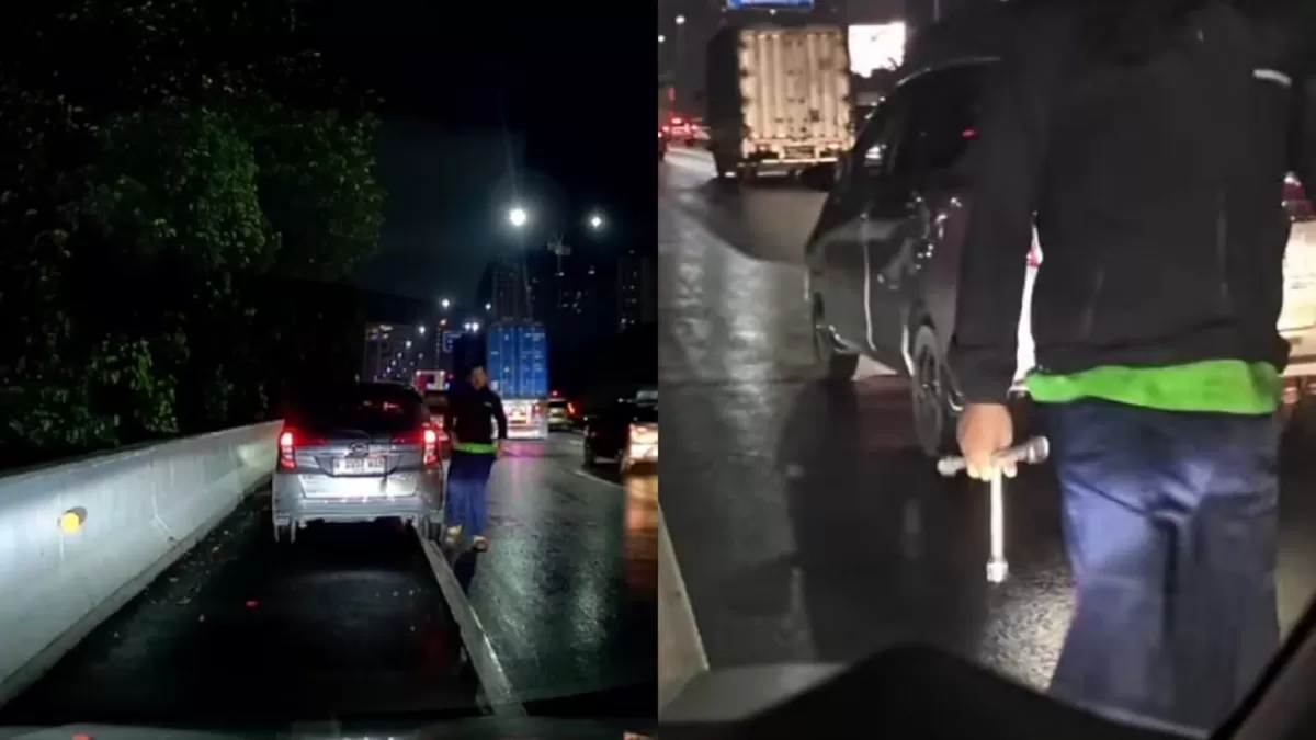 Viral di media sosial aksi serempetan hingga perusakan mobil di ruas jalan Tol JORR. (Instagram/peteratindra)