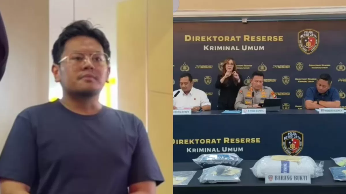 Bos Hanania Travel, ASF yang jadi tersangka (kiri) dan pemaparan kepolisian terkait penyidikan penggelapan dana calon jemaah umrah. (Threads/dwiutariri- Instagram/poldametrojaya)