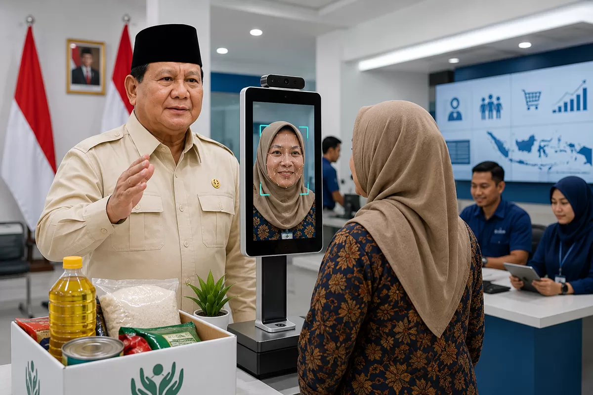Prabowo Subianto dengan masyarakat yang merasakan bansos yang semakin modern.