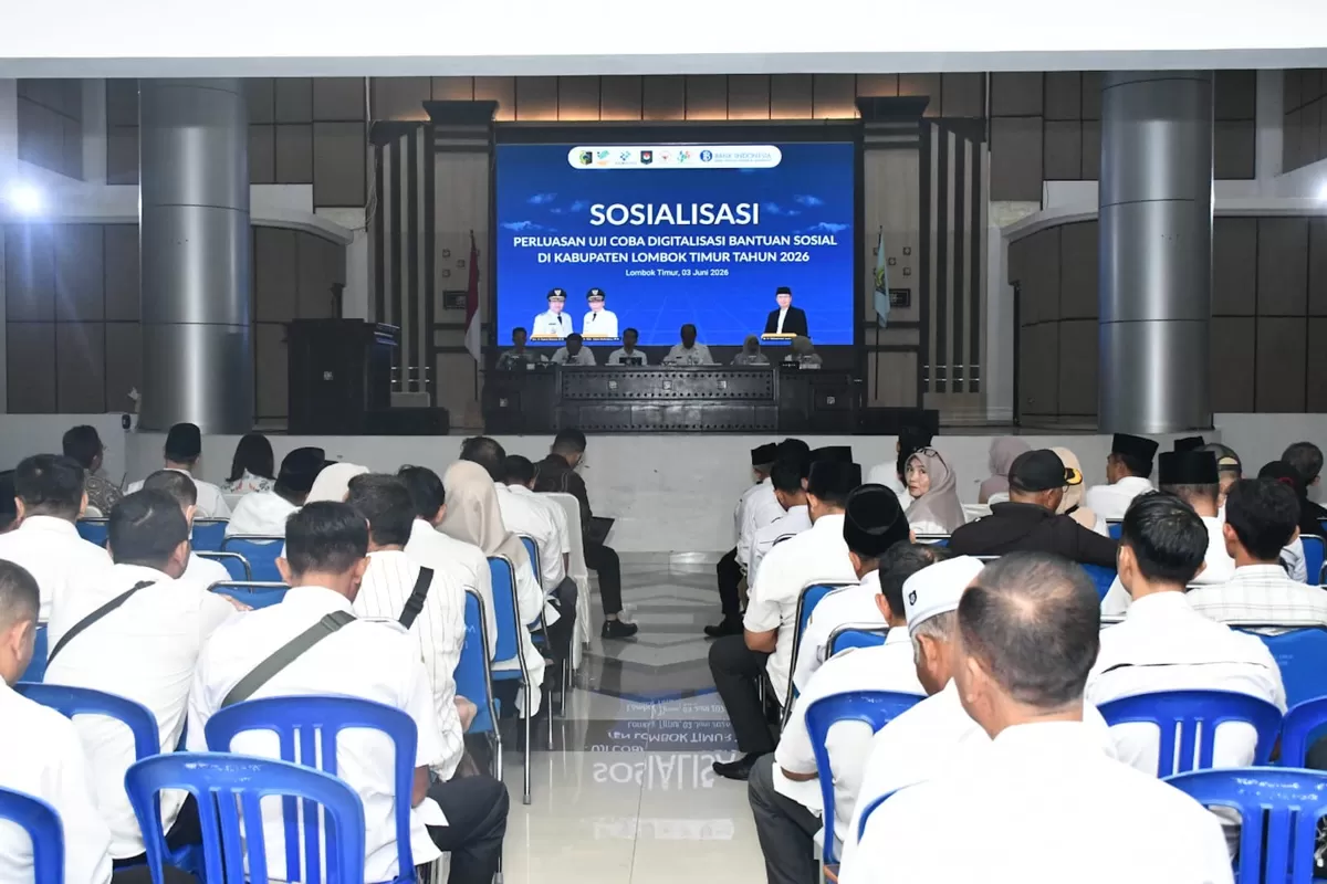 Sosialisasi perluasan uji coba digitalisasi bansos digelar di Ballroom Kantor Bupati Lombok Timur (Pesanrakyat.od)