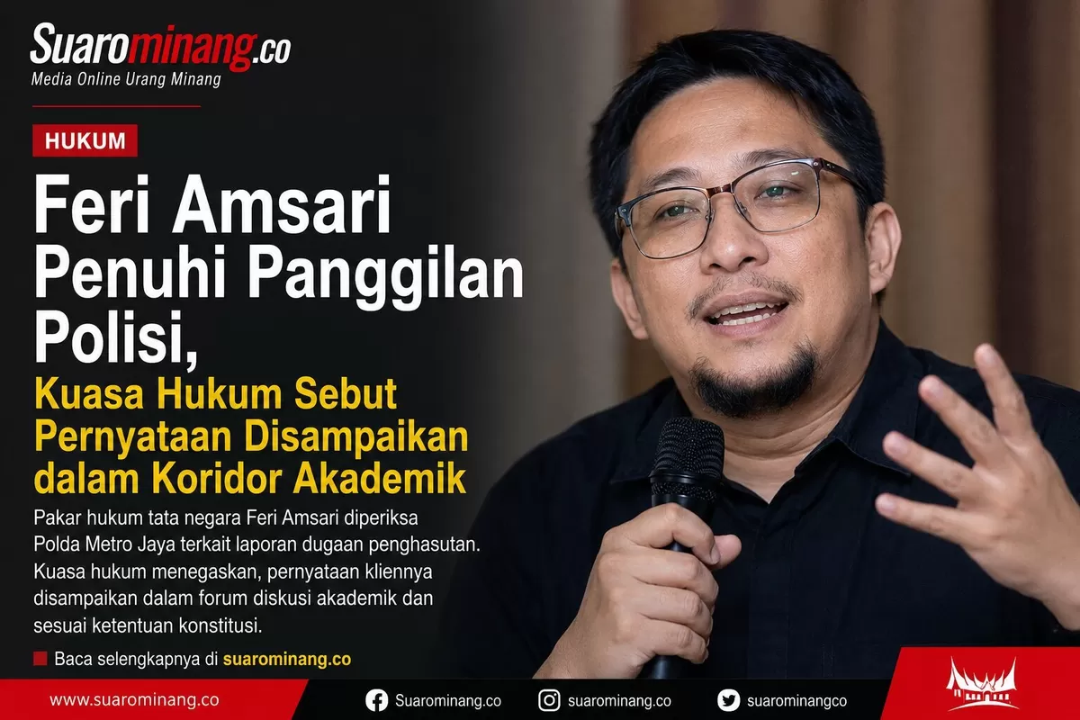 Feri Amsari usai menjalani pemeriksaan di Polda Metro Jaya terkait laporan dugaan penghasutan. Kuasa hukum menegaskan pernyataan yang disampaikan kliennya merupakan bagian dari diskusi akademik dan se