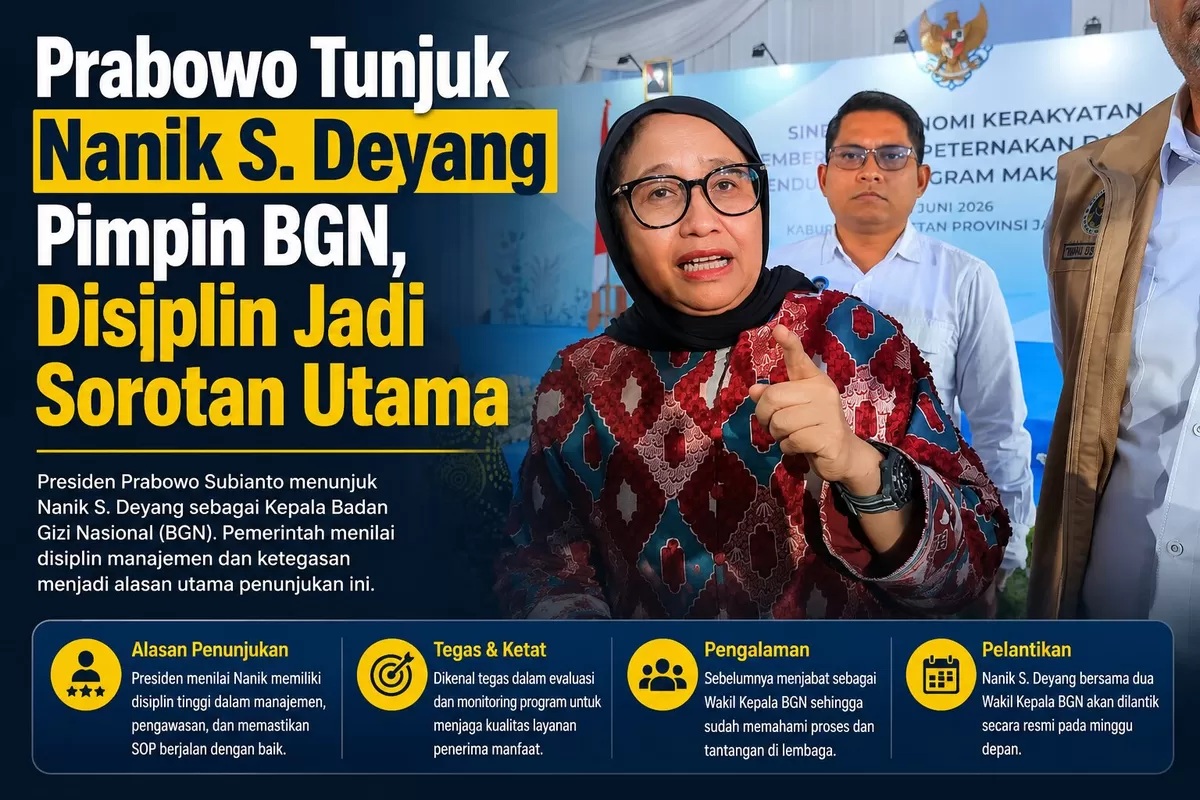 Prabowo Tunjuk Nanik S. Deyang Pimpin BGN, Disiplin Jadi Sorotan Utama
