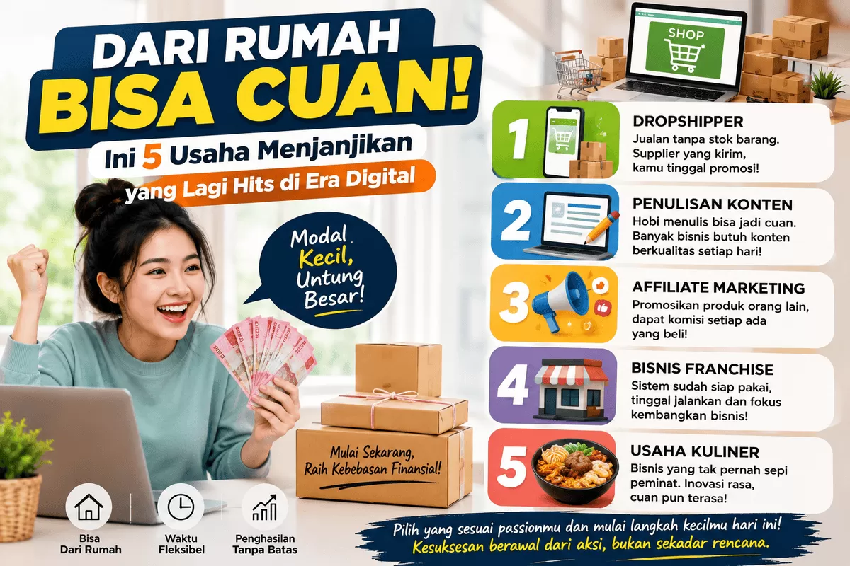 Ilustrasi 5 usaha yang menjanjikan dari rumah. (Dok. AI)