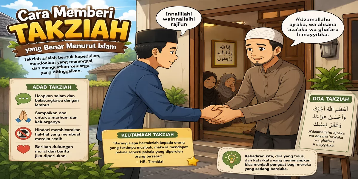Ilustrasi gambar karikatur takziah menurut islam. (Dok. AI)