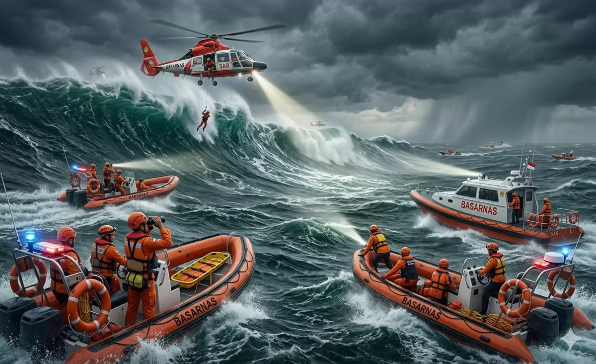 Ilustrasi Tim SAR mencari korban kapal hilang