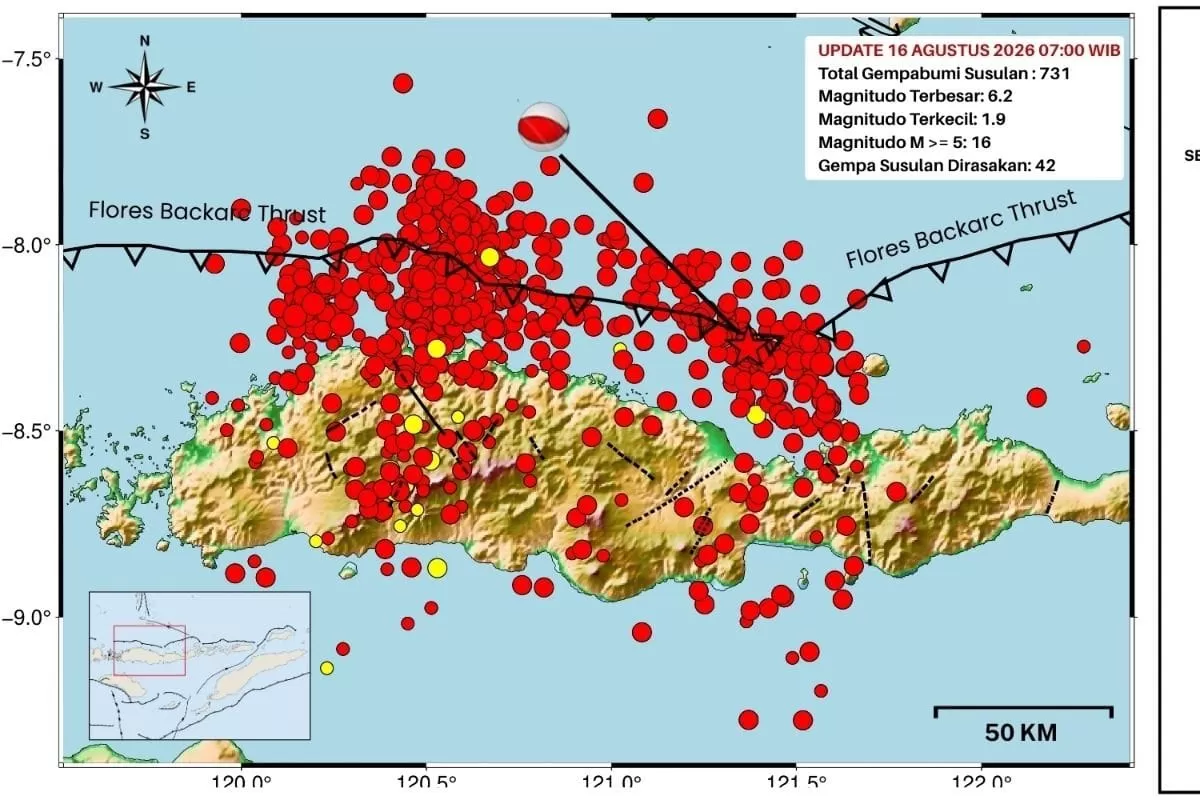 Infografis gempa bumi di wilayah Flores. 