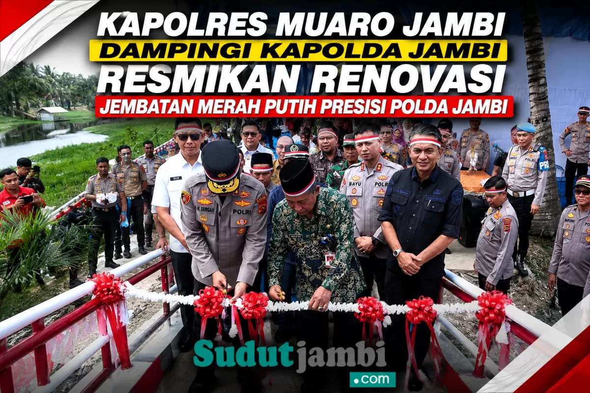 Kapolres Muaro Jambi Dampingi Kapolda Jambi Resmikan Renovasi Jembatan Merah Putih Presisi Polda Jambi. (Doc. Hms Polres Muaro Jambi)