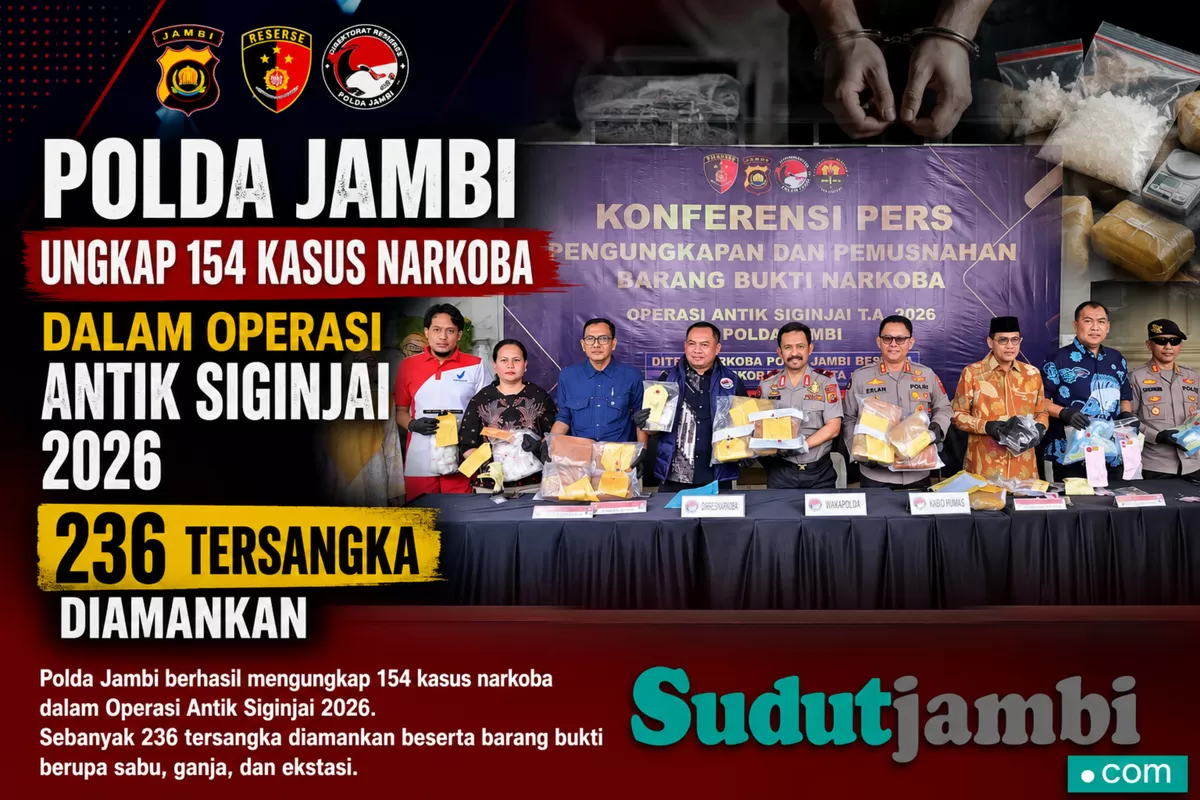 Polda Jambi Ungkap 154 Kasus Narkoba dalam Operasi Antik Siginjai 2026, 236 Tersangka Diamankan. (Doc. Hms Polda Jambi)