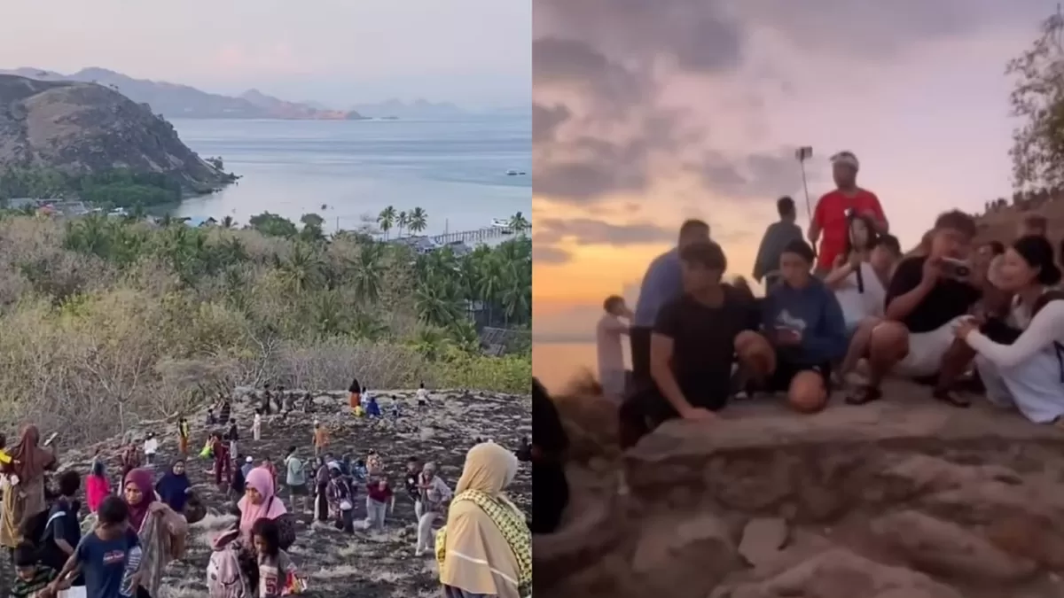 Situasi wisatawan di Pulau Padar (kanan) dan warga mencari tempat aman pascagempa disertai peringatan tsunami. (Threads/harisul_qiram - Instagram/s_toni.i)