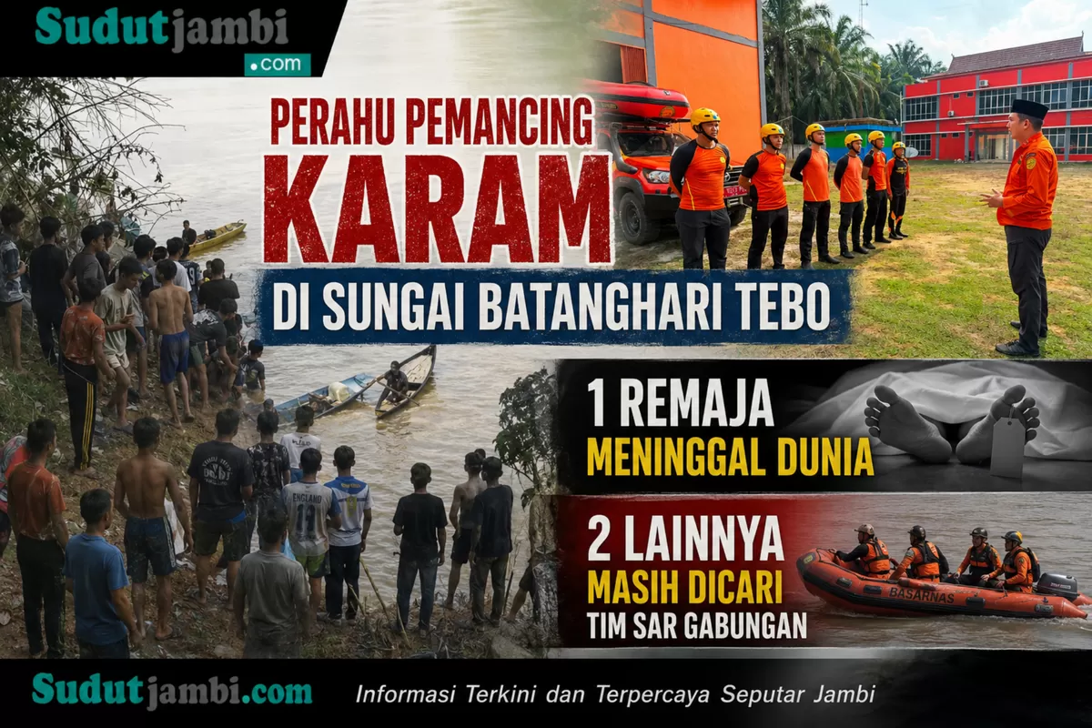 Perahu Pemancing Karam di Sungai Batanghari Tebo. (Doc. Basarnas Jambi)