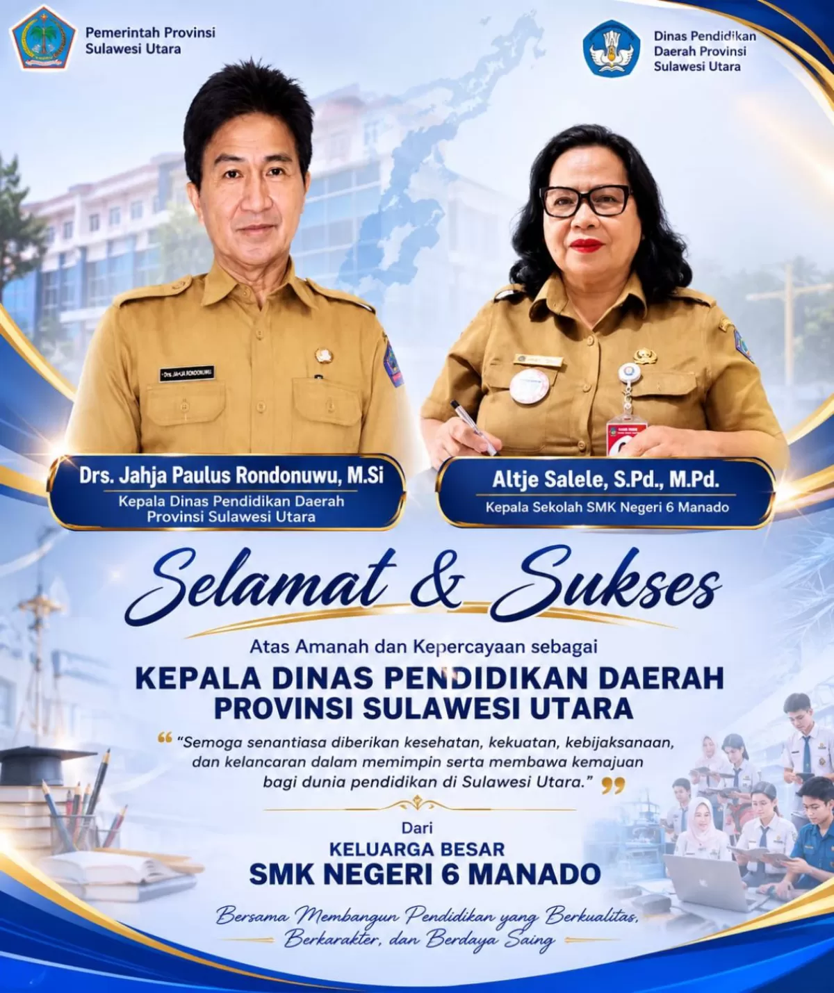 Ucapa Selamat Dan Sukses atas dilantiknya Kepala Dinas Pendidikan Yang Baru  (Dokentasi Istimewa)