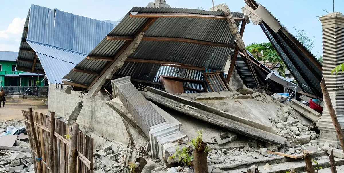 Kondisi rumah warga di Nusa Tenggara Timur yang mengalami kerusakan parah hingga bagian bangunan dan atap runtuh akibat gempa bumi. (1st)