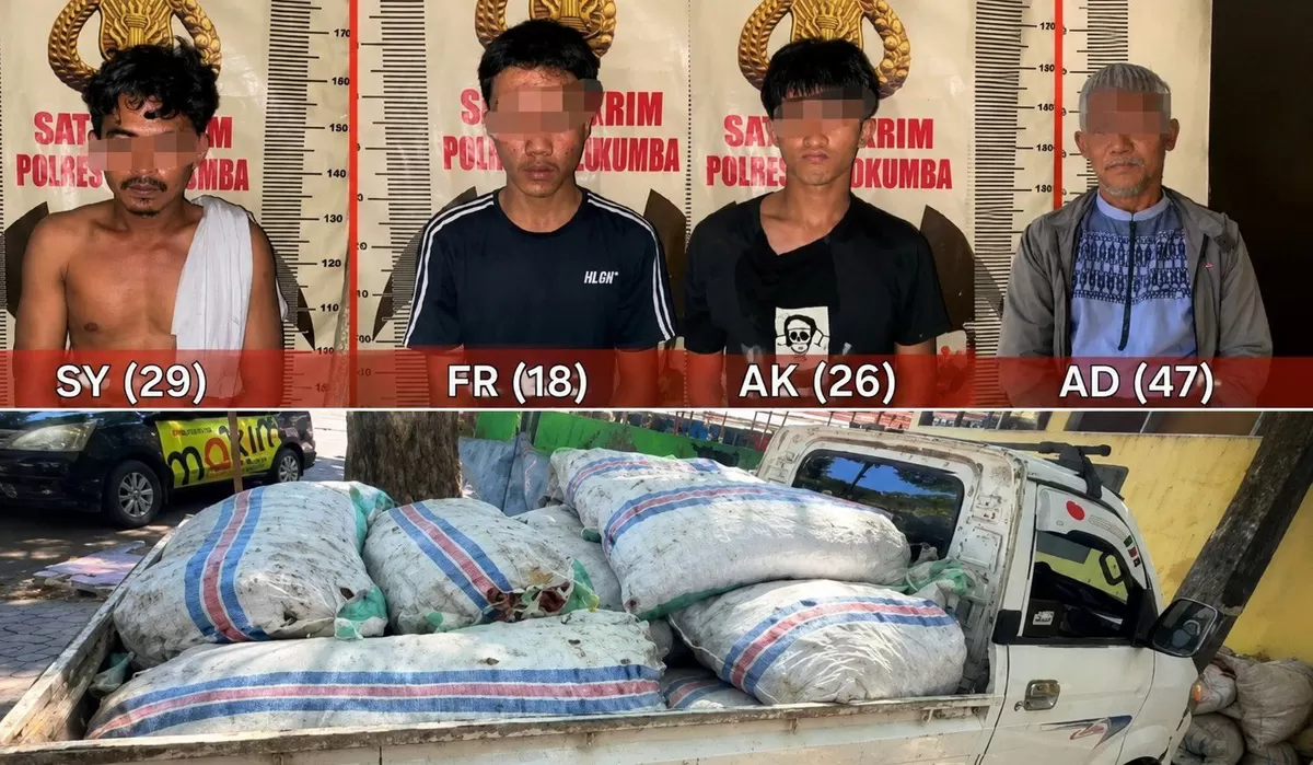 Polres Bulukumba mengamankan empat terduga dalam kasus dugaan pencurian kopra sebanyak 700 kilogram di Ujung Loe (Kolase foto )