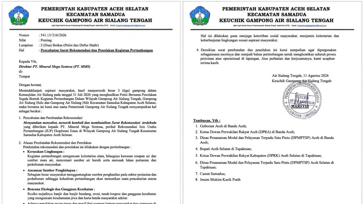 Keuchik di Kemasjidan Air Sialang Samadua Resmi Tolak IUP PT MMS