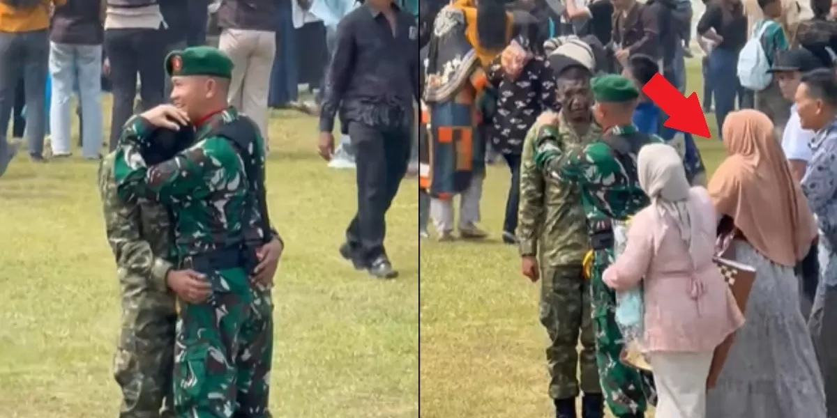 Mengintip momen viral prajurit siswa TNI yang sempat dipeluk komandan saat sendiri di tengah kelulusan, tapi ternyata ortunya datang. ((TikTok.com/@oketa))