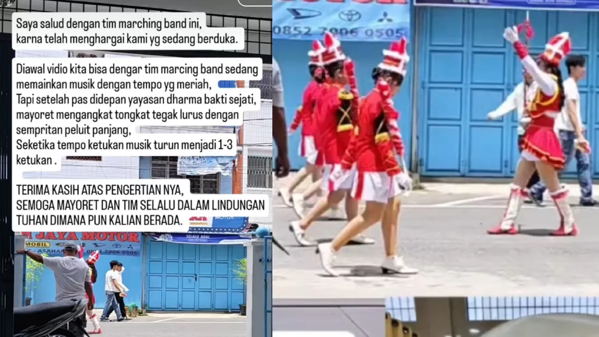 Drumband SMA Diponegoro Kisaran viral saat melewati rumah duka di momen karnaval 17 Agustus.  ((Instagram/darwinnicolas24))
