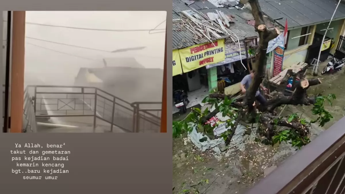 Cerita warga Cikarang Selatan, Kabupaten Bekasi saat terjadi hujan dan angin kencang. (Instagram/shashe_family)