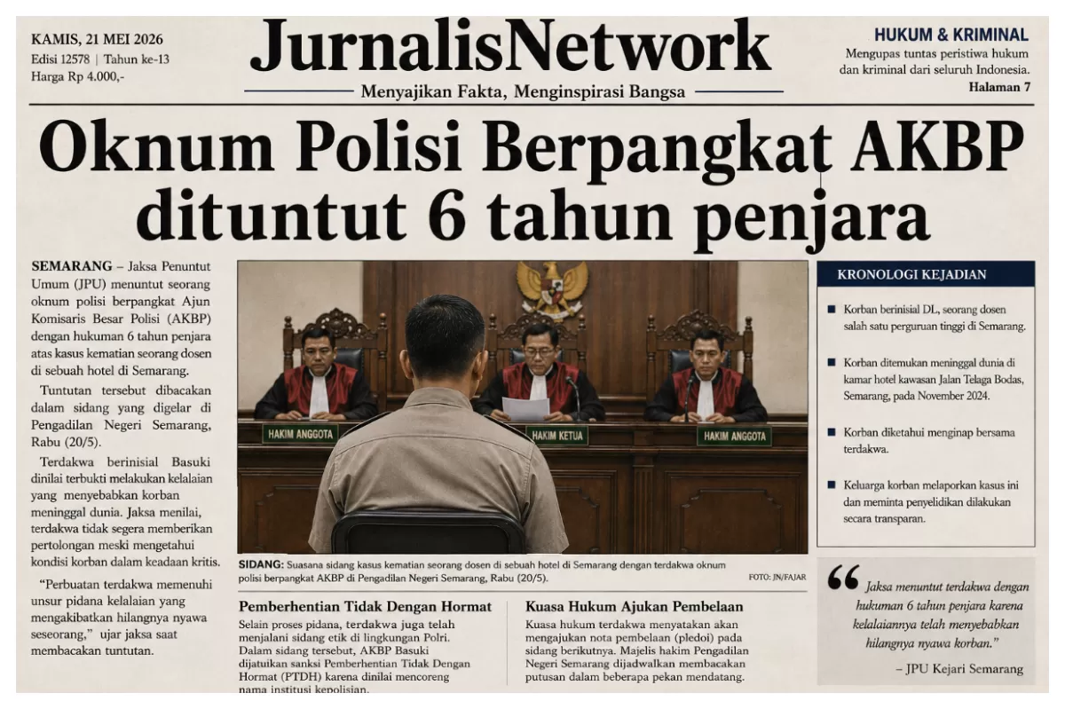 Oknum Polisi Berpangkat AKBP di Tuntut 6 Tahun, Terkait Kematian Dosen di Hotel Semarang