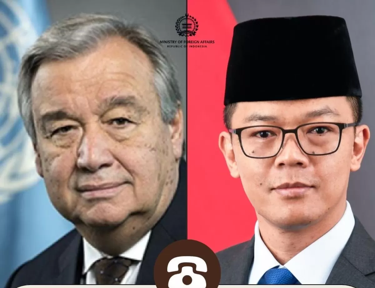 Sekjen PBB Antonio Guterres dan Menlu Sugiono.