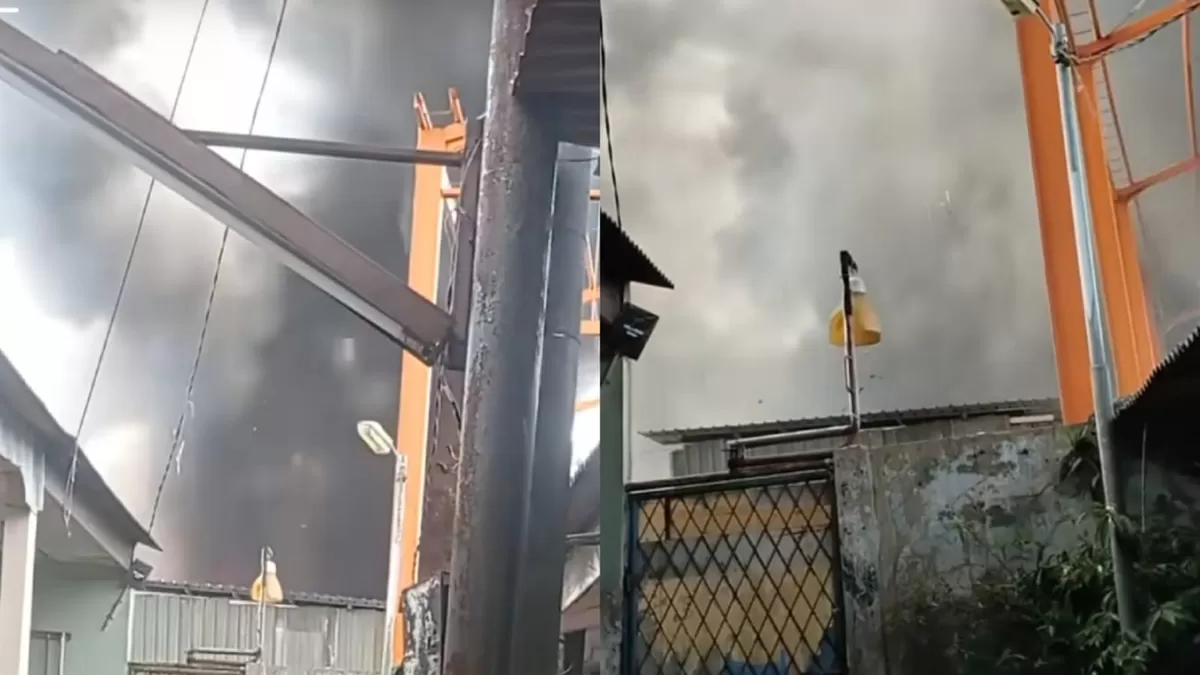 Kepanikan saat lapak barang bekas dan gudang ban terbakar di Cibodas. (Instagram/erviayuniati)