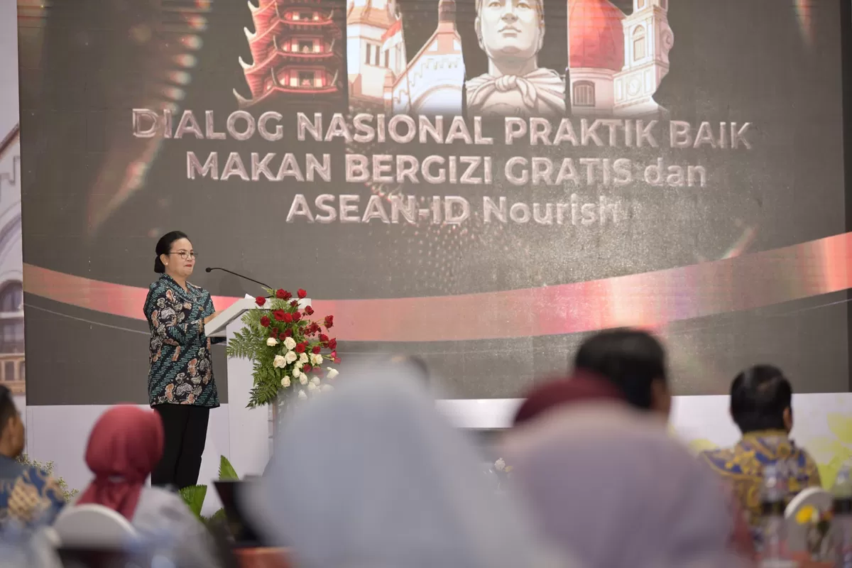 Walikota Semarang Agustina Wilujeng saat berbicara dalam Dialog Nasional Praktik Baik Makan Bergizi Gratis dan ASEAN-ID Nourish di Hotel Gumaya, Kota Semarang, Rabu, 29 April 2026.