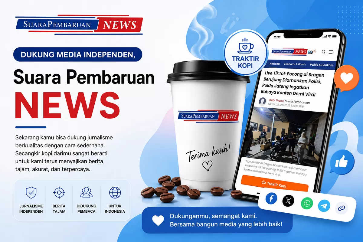 Suara Pembaruan News dan Promedia Group meluncurkan Traktir Kopi, fitur dukungan pembaca untuk memperkuat media independen. (gambar dibuat oleh AI)