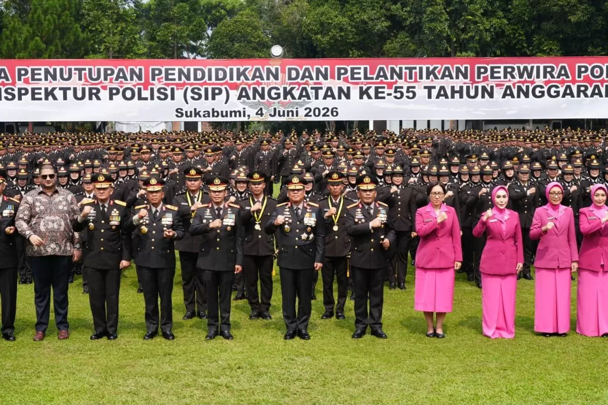 1.848 perwira polisi dilantik setelah mengikuti pendidikan Sekolah Inspektur Polisi (SIP) Angkatan ke-55 dan SIP Khusus Intelijen Angkatan ke-11 tahun 2026,Setukpa Lemdiklat Polri, Sukabumi.(Foto/Ist)