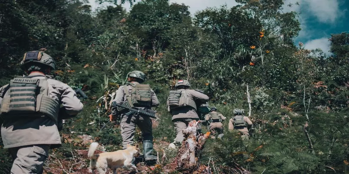 Satgas Ops Damai Cartenz menggelar patroli hunamis untuk menjaga stabilitas keamanan di Distrik Kiwirok, Pegunungan Jaya.(Foto/Ist)