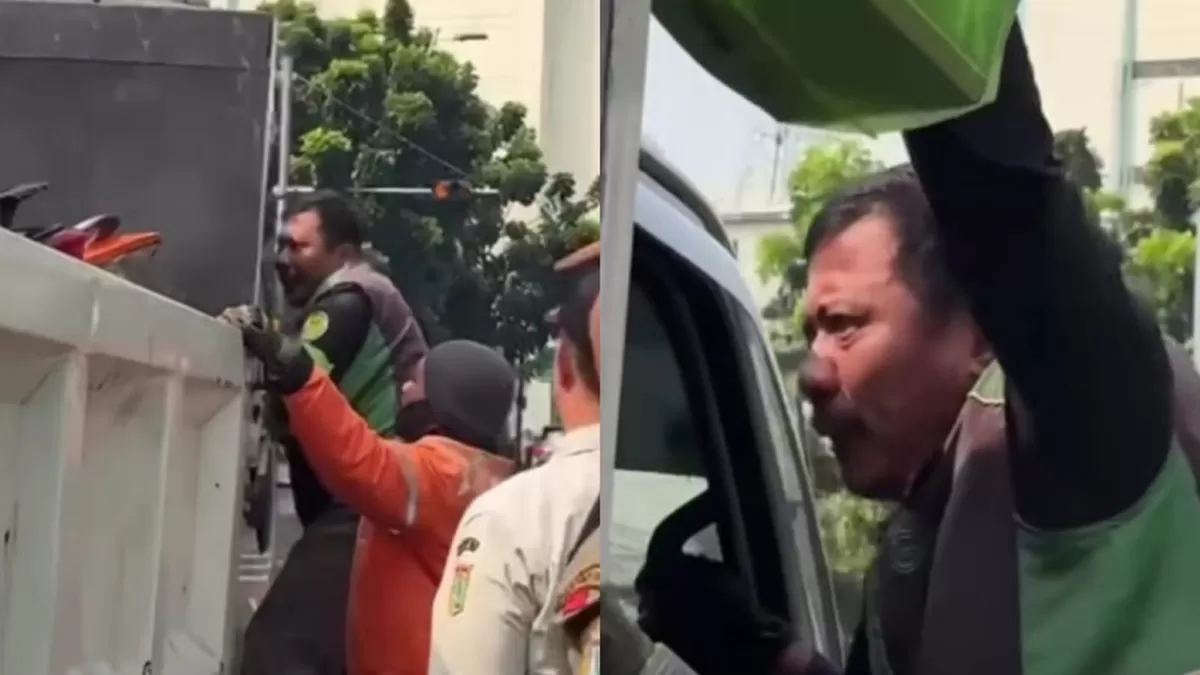 Viral motor driver ojol diangkut Dishub di kawasan Jakarta Timur. (Threads/yetyhandayanii)