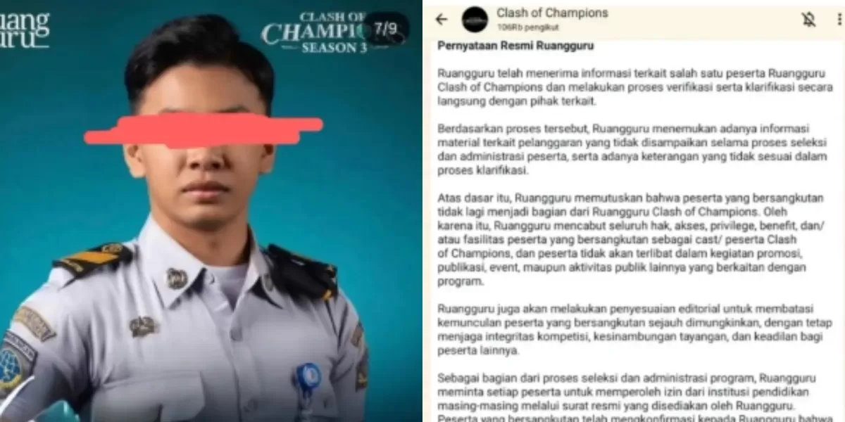 Menyoroti kasus dugaan pelecehan seksual yang menjerat peserta kedinasan Clash of Champions Season 3 hingga viral di medsos. (Instagram.com / @vocazine)