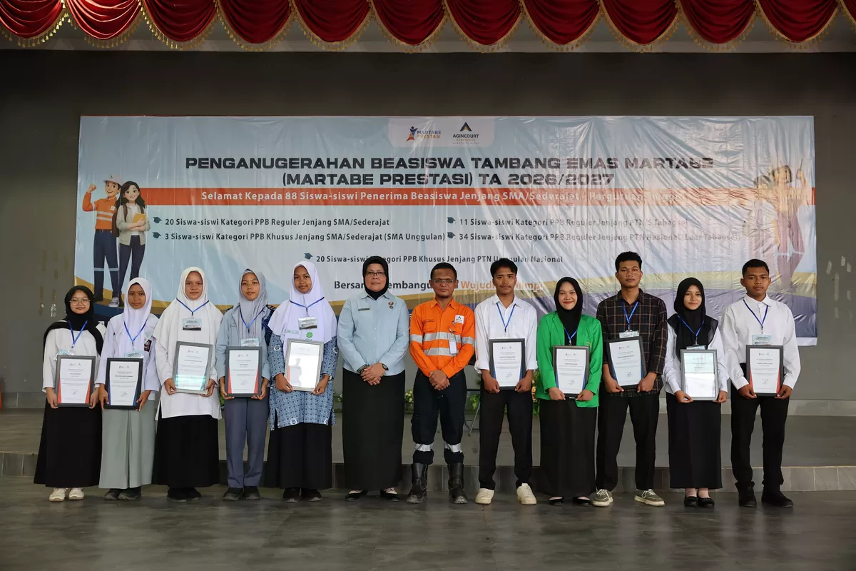 Agincourt Resources kembali menyalurkan Beasiswa Martabe Prestasi Rp5,29 miliar bagi 341 pelajar dan mahasiswa Tapanuli Selatan.