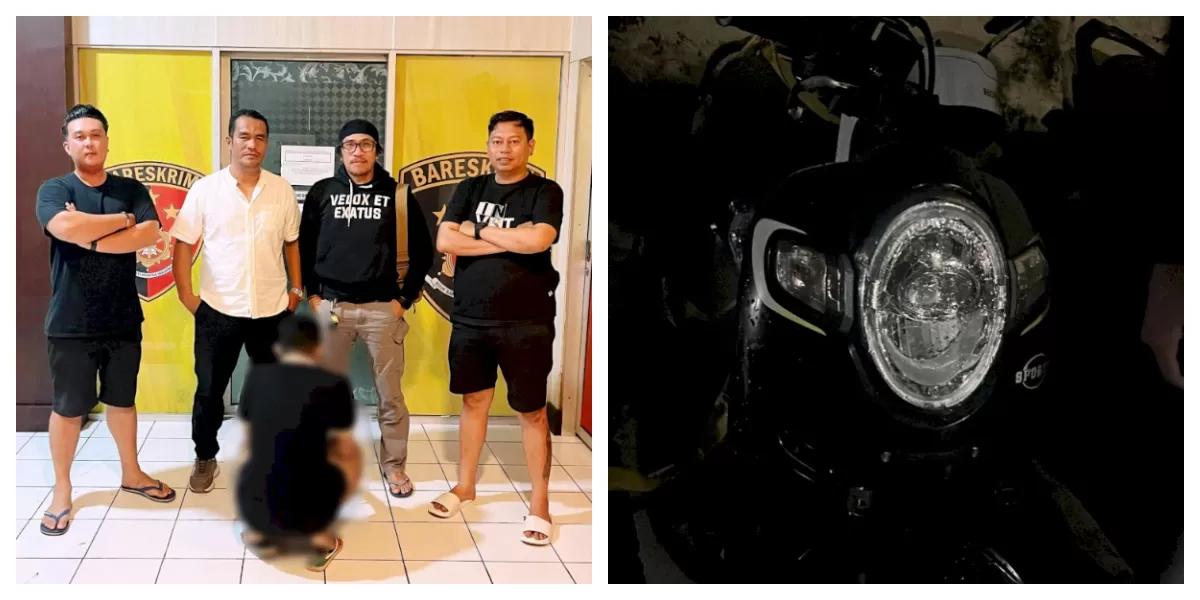 Petugas Satreskrim Polresta Kupang Kota mengamankan seorang pria yang diduga menggelapkan sepeda motor milik mertuanya setelah ditangkap di sebuah lounge. (Foto TBN Polresta Kupang Kota)