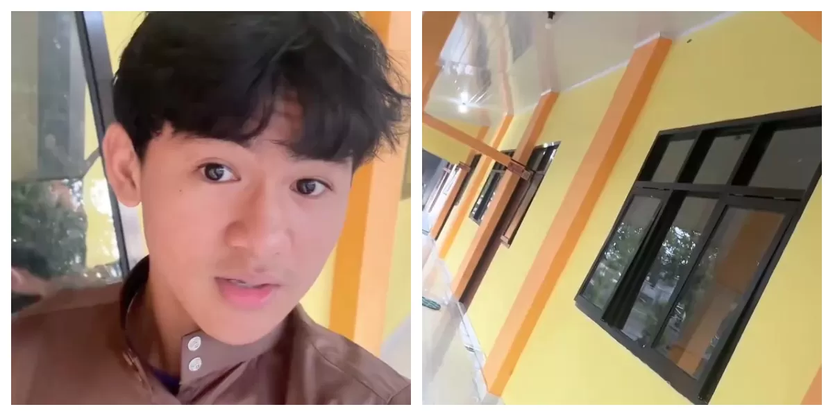 Seorang alumni berdiri di depan ruang kelas sekolah dasar yang telah direnovasi dan dicat rapi, memperlihatkan perubahan kondisi bangunan yang sebelumnya kurang layak. (Foto/Ist)