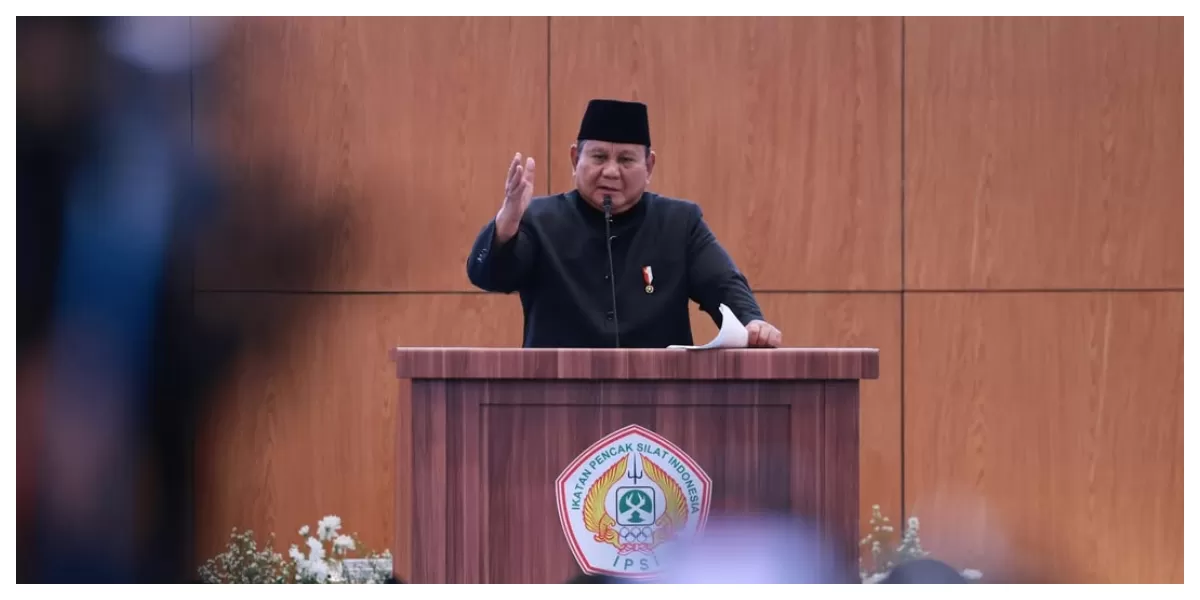 Prabowo Subianto menyampaikan pidato perpisahan dalam Munas IPSI di Jakarta Convention Center, menggambarkan momen refleksi perjalanan panjangnya di dunia pencak silat nasional. (Foto Prabowo Subianto/ IG)