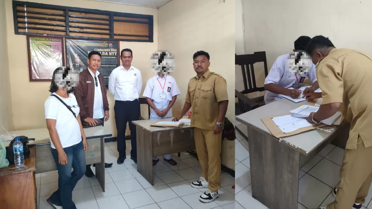 Seorang pelajar SMA mengikuti ujian di ruang Satresnarkoba Polres Flores Timur dengan pengawasan guru, penasihat hukum, aparat kepolisian, serta disaksikan orang tua. (Foto Bernad)