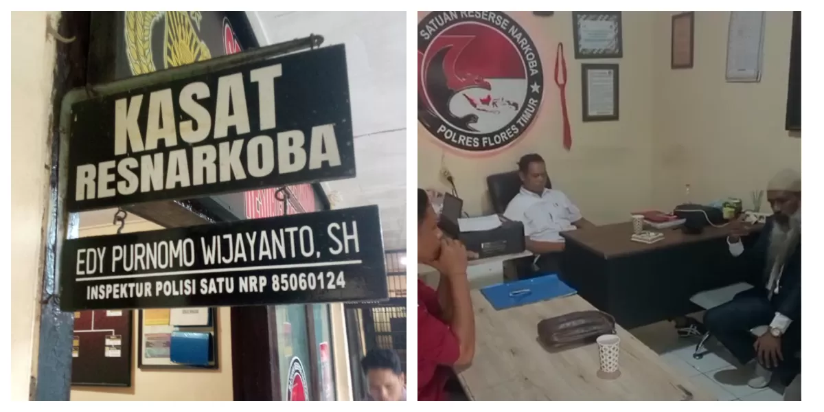 Kuasa hukum Matheus Mamung Sare, SH, dan Antonius Sadi Hewen, SH, saat mendatangi Kasat Narkoba untuk melakukan koordinasi terkait penanganan kasus. (Foto Bernad Nara)