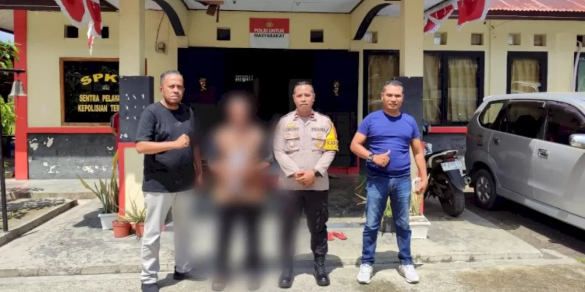 Pelaku berinisial NB saat diamankan aparat kepolisian di wilayah Kecamatan Lembor untuk proses hukum terkait dugaan tindak pidana terhadap anak. (Foto TBN Polres Mabar)
