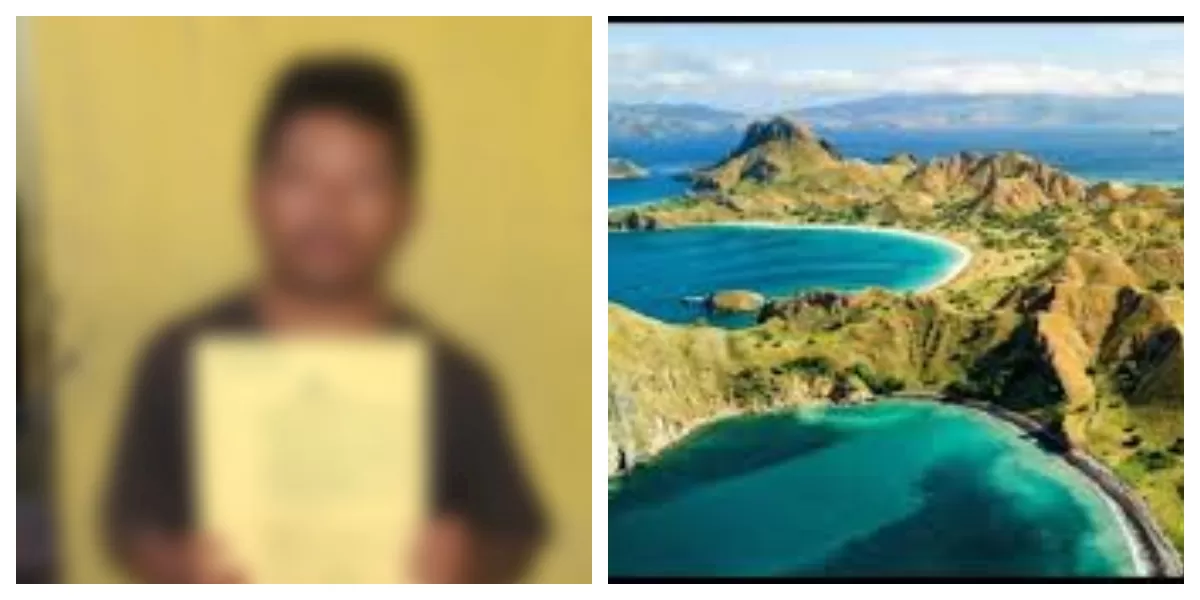 Kiri: Pemilik agen travel di Labuan Bajo saat menjalani penahanan di Polres Manggarai Barat terkait dugaan penipuan wisatawan mancanegara. Kanan: Panorama alam Labuan Bajo dan kaw (Foto/ist)