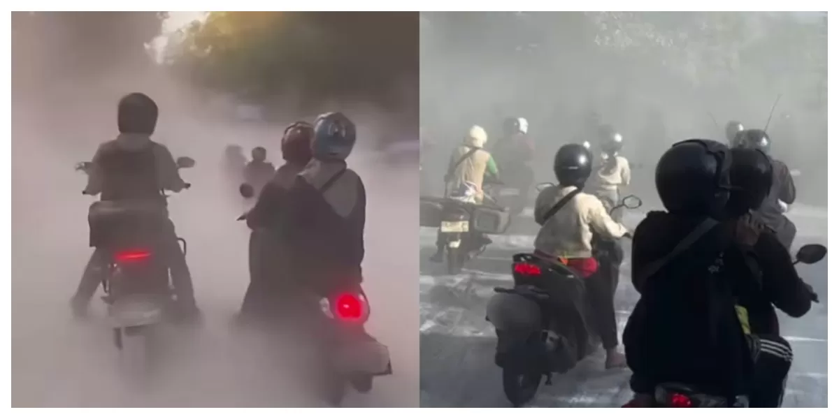 Viral jalan di Bantul menuju Gunungkidul penuh dengan debu tebal berwarna putih. (Instagram/merapi_uncover - anto.ilyas)