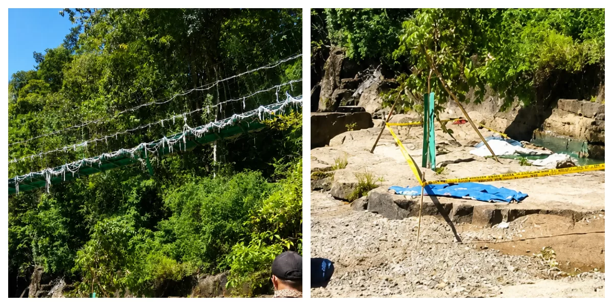 Kondisi jembatan gantung di kawasan wisata Air Terjun Cunca Wulang, Kabupaten Manggarai Barat, Nusa Tenggara Timur, yang diduga menjadi lokasi jatuhnya dua wisatawan asal Austria. (Foto/ ist)