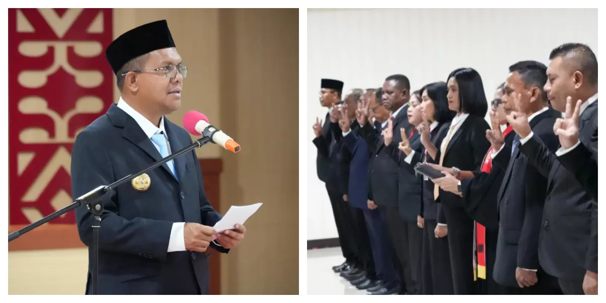 Gubernur NTT Melki Laka Lena saat melantik jajaran PT Flobamor, PT Kawasan Industri Bolok, dan Direktur Kepatuhan BPD NTT di Kupang. (Foto/ FP @Melki Laka Lena  )