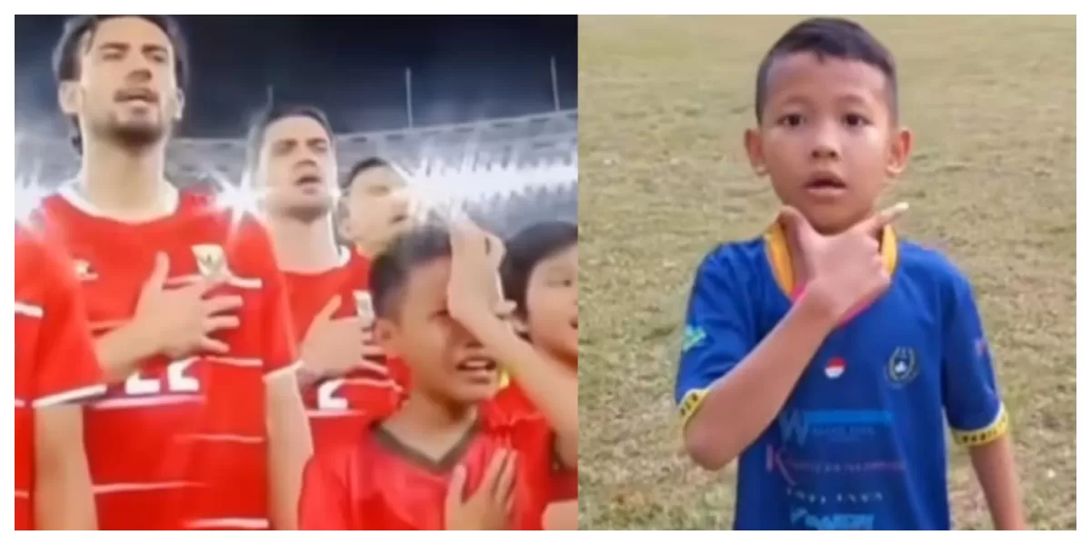 Syailendra Ahmad Budiyanto asal Manado tak kuasa menahan haru ketika mendampingi pemain Timnas Indonesia memasuki lapangan Stadion GBK. (Foto: Threads/intanafree)