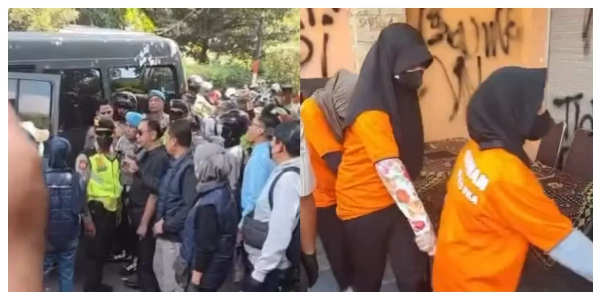 Petugas kepolisian mengawal para tersangka kasus dugaan kekerasan terhadap balita di Daycare Little Aresha saat menjalani rekonstruksi di Sorosutan, Umbulharjo, Yogyakarta, Selasa (9/6/2026). (Threads/anggasfausi)