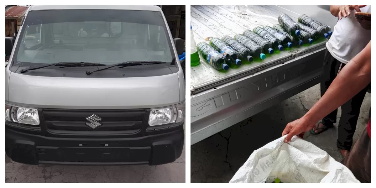 Barang bukti kendaraan dan botol berisi Pertalite subsidi yang diamankan polisi dalam pengungkapan kasus distribusi BBM ilegal di Kabupaten Sikka. (Foto TBN Polres Sikka)